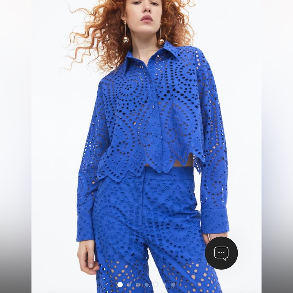 Blue Eyelet Embroidered Pants & Shirt Set